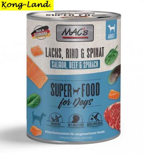 6 x MACs Dog Lachs, Rind & Spinat 400g